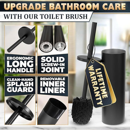 2 PCS Black Toilet Brush and Holder Set - Scratch Resistant Black Toilet Bowl Brush and Holder with Soft Bristles Replaceable Head, Protection from Splashes, and Compact Design - for Cleaning