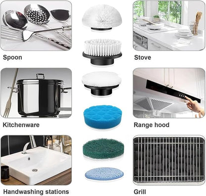 Electric Spin Scrubber Replacement Heads 8 in 1 Cleaning Brush, for Electric Spin Scrubber of ANS-8051A/8050 Power Shower Scrubber,for Household and Heavy Oil Pollution Cleaning Black