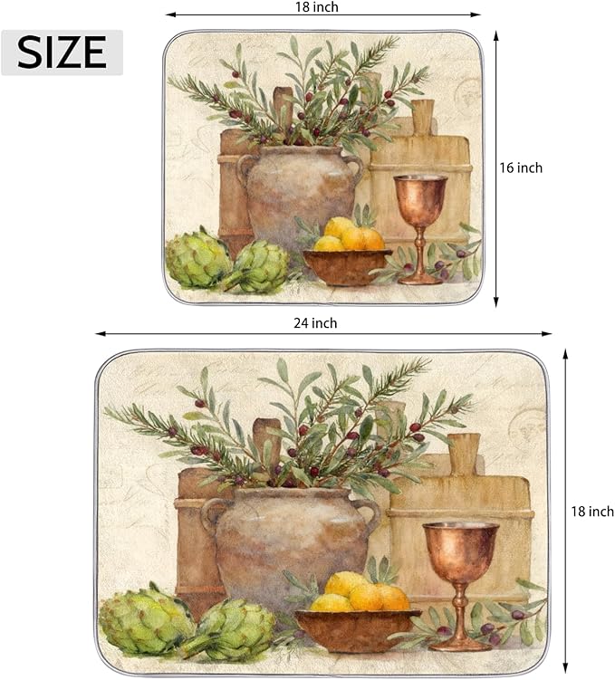 Dish Drying Mats with Hanging Loop for Kitchen Counter - Super Absorbent & Microfiber Sink Dry Mat with Country Wine Paisley Floral, Non-Slip Backing, Dishes, Sink, Countertop Protection 18"x24"