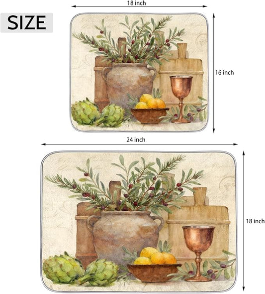 Dish Drying Mats with Hanging Loop for Kitchen Counter - Super Absorbent & Microfiber Sink Dry Mat with Country Wine Paisley Floral, Non-Slip Backing, Dishes, Sink, Countertop Protection 18"x24"