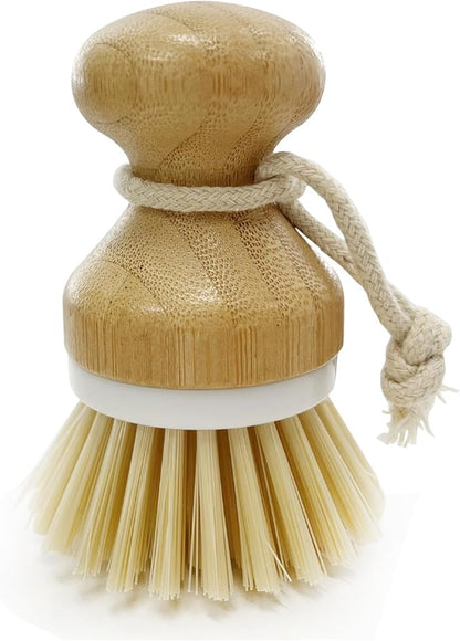 Kitchen Dish Brush, Natural Bamboo Dishwashing Scrubber for Cleaning Dishes, Pots, and Pans with Hanging Rope