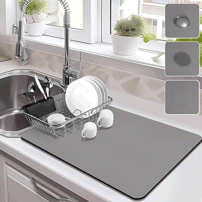 Drying Mat for Kitchen Countertops, Coffee Mat Hide Stain Rubber Backed Absorbent Dish Drying Mat