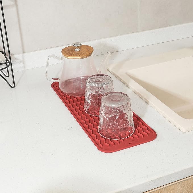 MicoYang Silicone Dish Drying Mat for Multiple Usage,Easy clean,Eco-friendly,Heat-resistant Silicone Mat for Kitchen Counter,Sink,Bar,Bottle,or Cup Red M 17 inches x 6 inches