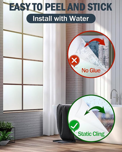 Pure Frosted Glass Window Privacy Film 24 Hour Two Way Privacy, Removable, Static Cling, Ideal for Privacy scenarios Such as Home Office Doors and Windows (17.5 x 157.5 Inch)