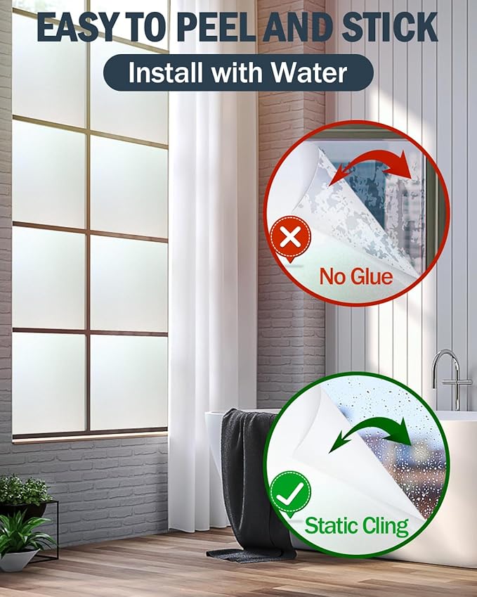 Pure Frosted Glass Window Privacy Film 24 Hour Two Way Privacy, Removable, Static Cling, Ideal for Privacy scenarios Such as Home Office Doors and Windows (35.4 x 78.7 Inch)