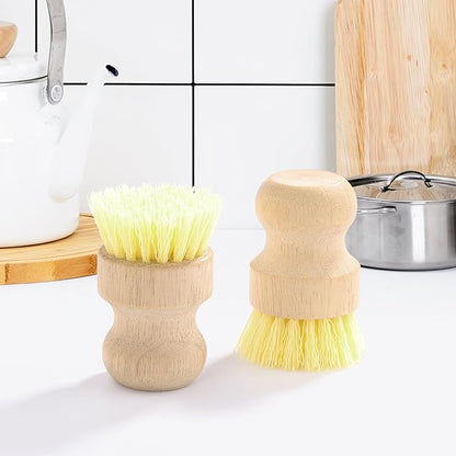 4-Pack Bamboo Dish Brush, Palm Brush Dish Scrubber with Nylon Bristles for Cleaning Pot, Pan, Kitchen Sink, Cookware & Vegetables