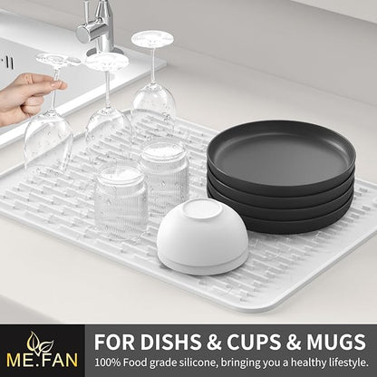 ME.FAN Silicone Dish Drying Mat for Kitchen Counter, Dish Drying Pad for Sink, Refrigerator or Drawer, Countertop Protection Pad M - 16''×12'' - White