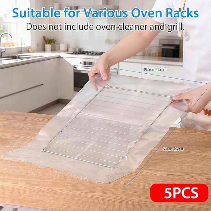 5 Pack Heavy Duty Reusable Oven Rack Cleaner Bags, Leak-Resistant PE Bags for Deep Soaking Grill Grates & BBQ Racks, No Cleaner Included