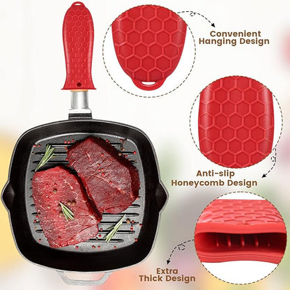 Cast Iron Scrubber, Kitchen Cleaning Set Including Honeycomb Non-Slip Silicone Pot Handle Holder, 2 Pan Grill Griddle Scrapers, Bamboo Handle Brush, 316 Stainless Steel Chainmail for Easy Clean