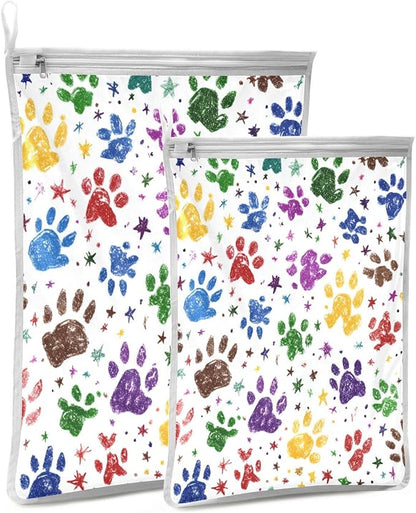 Mesh Laundry Bags Lingerie Bags for Washing Delicates 2 PCS Durable Wash Bag with Zipper Small and Medium Washable Paw Prints and Stars