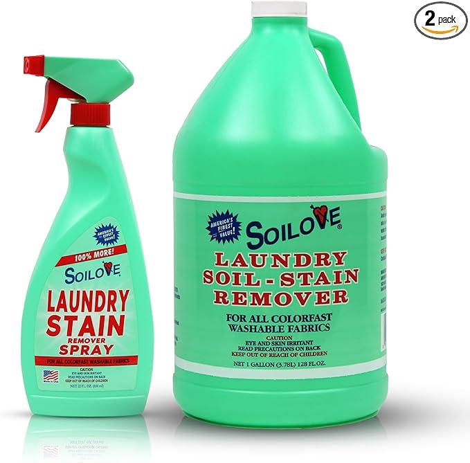 SOILOVE 22oz (1 pack) + Soilove 128oz (1 pack) Laundry Spot Remover for clothes– Powerful Triple-Acting formula Clings, Penetrates and Lifts everyday tough stains - Prewash for Clothes