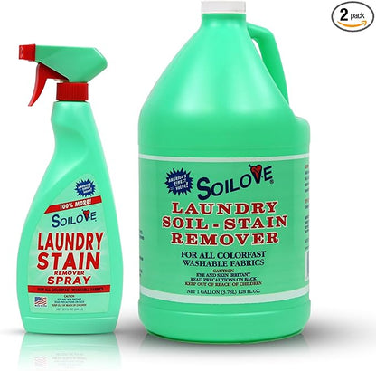 SOILOVE 22oz (1 pack) + Soilove 128oz (1 pack) Laundry Spot Remover for clothes– Powerful Triple-Acting formula Clings, Penetrates and Lifts everyday tough stains - Prewash for Clothes