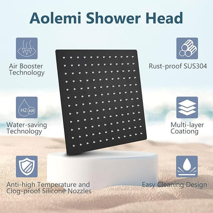 Aolemi Shower Faucet Set, High Pressure Shower System with 2-in-1 Handheld Sprayer, Wall Mount Fixture Combo with Rough-in Valve, 10 Inch Shower Head, Matte Black