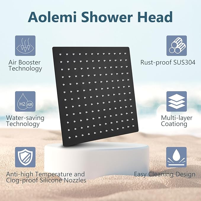 Aolemi Shower Faucet Set, High Pressure Shower System with 2-in-1 Handheld Sprayer, Wall Mount Fixture Combo with Rough-in Valve, 12 Inch Shower Head, Matte Black