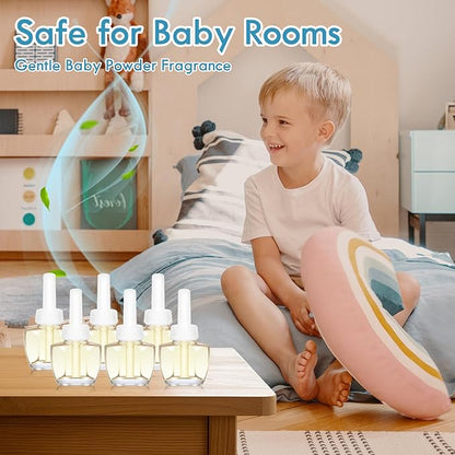 Plug In Air Freshener Refills for Home, Baby Powder Scent for Bathroom & Office, 6 Count Plug Refill, Compatible with Air Wick & Glade, Not Include Glade Plus