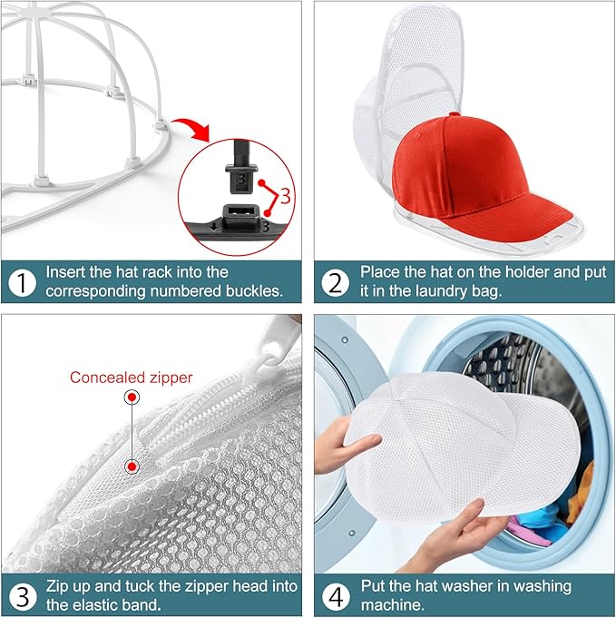 Eiito Hat Washer for Washing Machine,Hat Cleaner for Baseball Caps with Frame Cage and Mesh (1Pack white with mesh)