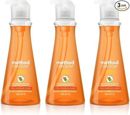 Method Gel Dish Soap, Clementine, Biodegradable Formula, Tough on Grease, 18 Fl Oz (Pack of 3)