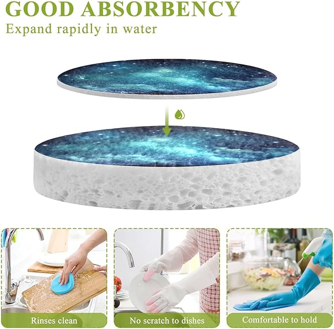 Galaxy Kitchen Scrub Sponges, Pop-up Kitchen Cleaning Sponges Reusable Dish Washing Sponges for Bathroom Household Cleaning 3 Pack - Non Scratch Scrubber