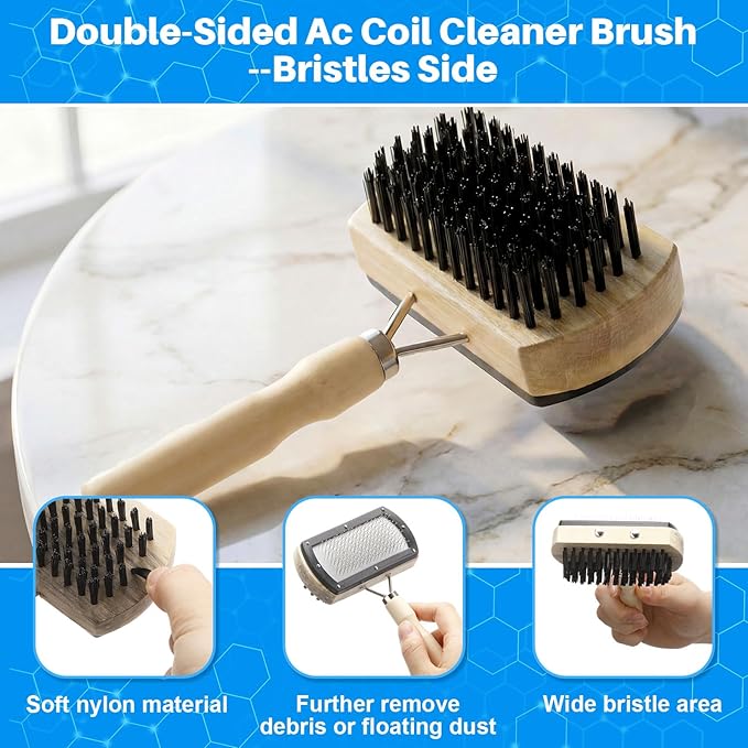 8 Pcs Air Conditioning Fin Cleaner Set HVAC Coil Cleaning Brush Condenser Fin Straightener Evaporator Coil Cleaner AC Comb Condenser Split Cleaning Kit Fridge Radiator Tool (Beige,Wood)
