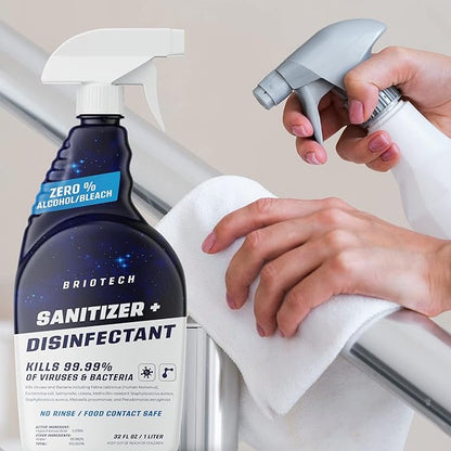 BRIOTECH Sanitizer Disinfectant Hypochlorous, Kill 99.99% of Viruses & Bacteria, Control Mold, Eliminate Odor, Gentle for Nursery & Play Rooms, Food Contact Surface Sanitizer, 1 Gallon Refill