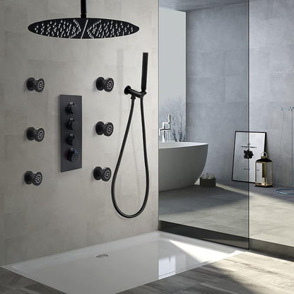 HOMEDEC 2inch Round Brass Shower Spa Massage Body Spray Wall Jets Showerhead Can Swivel, 6pcs, Matte Balck
