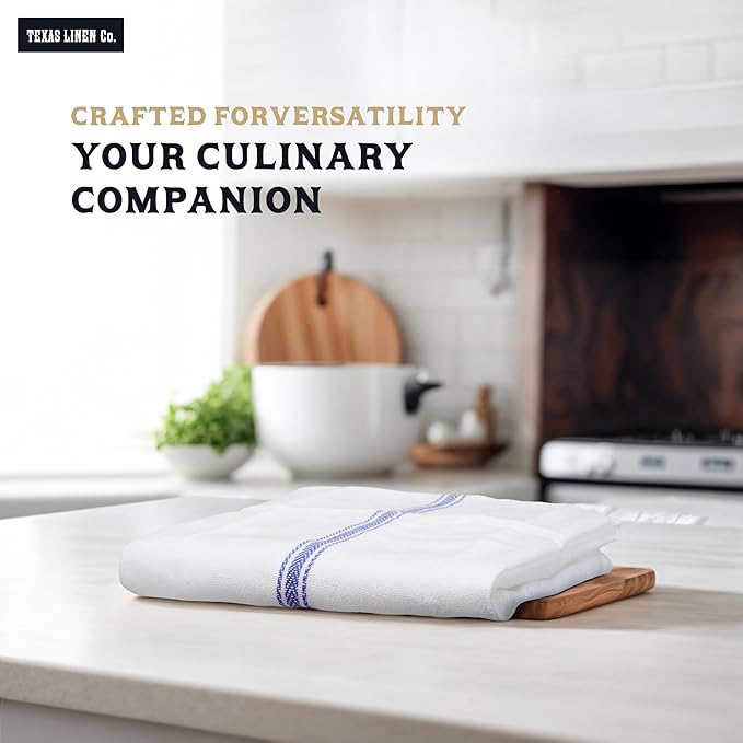 TEXAS LINEN CO. Cotton Kitchen Towels 6 Pack - 15 x 25 Inches - Highly Absorbent Dish Towels for Kitchen Drying, Soft Durable Reusable Quick Dry Tea, Kitchen and Dish Cloths Set - Blue Stripe