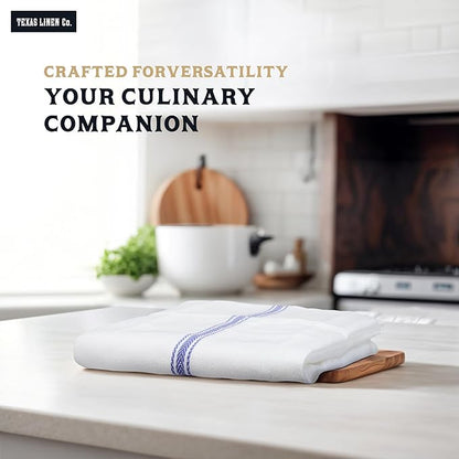 TEXAS LINEN CO. Cotton Kitchen Towels 6 Pack - 15 x 25 Inches - Highly Absorbent Dish Towels for Kitchen Drying, Soft Durable Reusable Quick Dry Tea, Kitchen and Dish Cloths Set - Blue Stripe