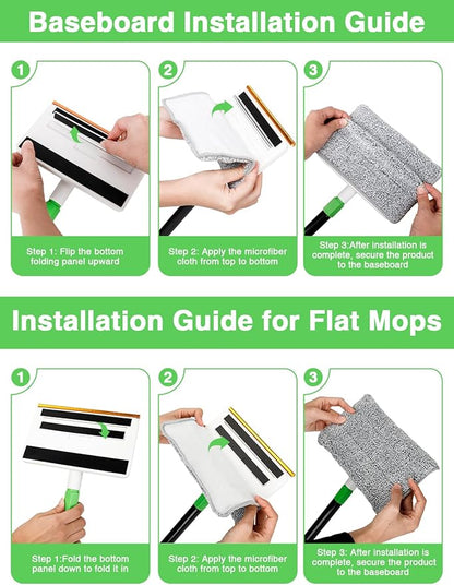 4-in-1 Baseboard Cleaning Tool with Handle 5 Reusable Pads 1 Stiff Bristle Brush Carpet Rake for Pet Hair Removal Baseboard Cleaner Carpet Windows Wall Floor Bathroom Kitchen