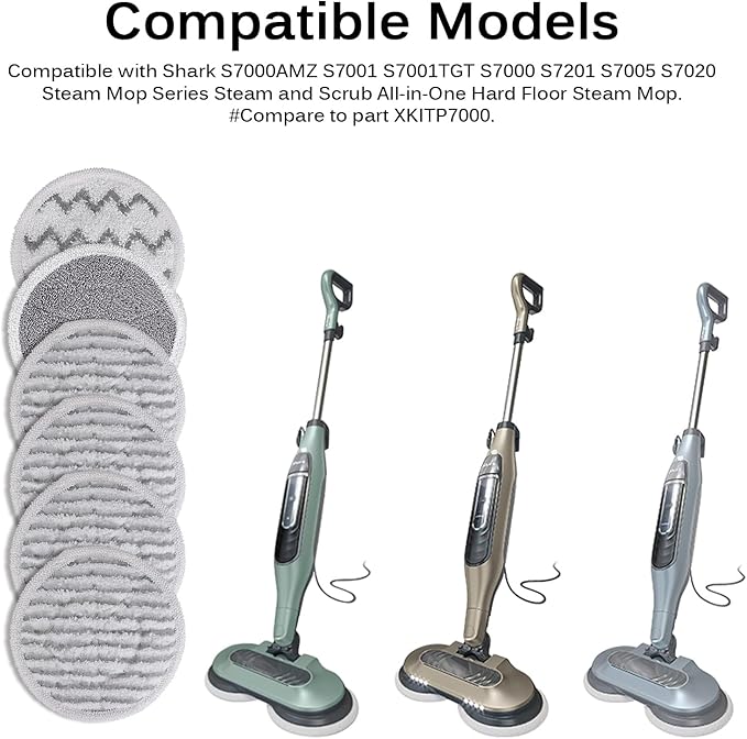 Sgizoku S7000 Pads Replacement Steam Mop Pads Compatible with Shark S8201 S8001 S7000AMZ S7001 S7001TGT S7000 S7201 S7000C Series Reusable Mop Refill Steam & Scrub All-in-One Hard Floor(2+2+2)