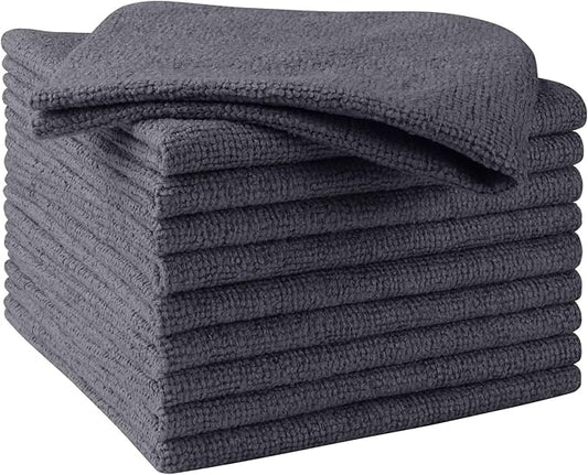 HOMEXCEL Grey Microfiber Cleaning Cloths, 10 Pack Microfiber Towels for Cars, Lint & Scratch-Free Cleaning Rags for House, Kitchen and Car 11.5 x 11.5 inch