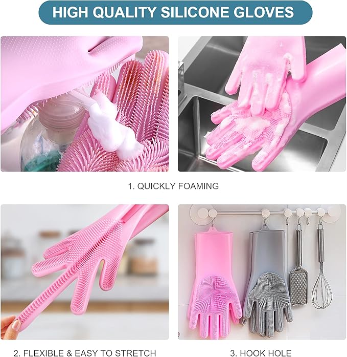Angel Wings Magic Dish Washing Gloves with Scrubber, Silicone Reusable Cleaning Gloves, Heat-proof Household Scrubber Gloves