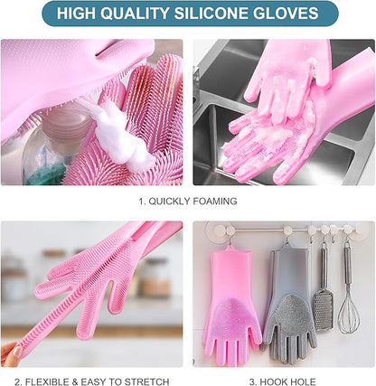 Angel Wings Magic Dish Washing Gloves with Scrubber, Silicone Reusable Cleaning Gloves, Heat-proof Household Scrubber Gloves