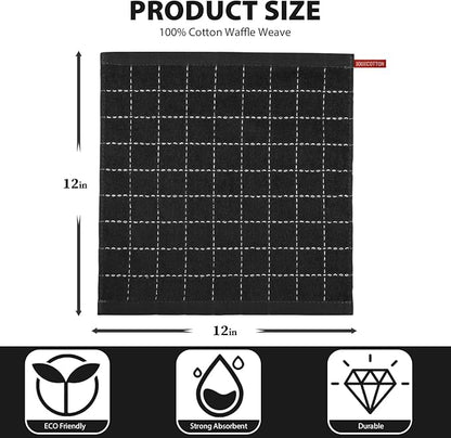 Nialnant 6 Pack Dish Cloths for Washing Dishes, 100% Cotton Reusable Cleaning Rag,Ultra Soft Absorbent, Quick Drying Dish Towels for Kitchen,12x12 Inches Black