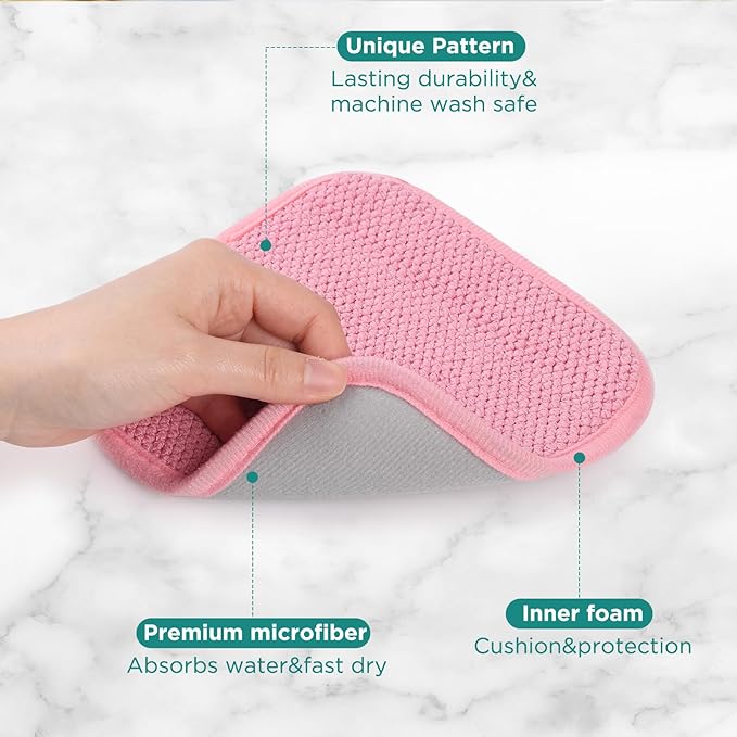 GeeRic Microfiber Dish Drying Mat, Super Absorbent Kitchen Dish Drying Pad, Reversible for Countertop, 7*7 inch Pink