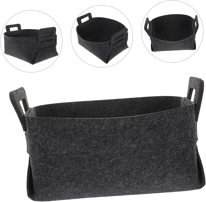 Felt Laundry Basket Handles Deep Gray Dirty Clothes Storage Bin Foldable Multifunctional Organizer for Bedroom Nursery and Playroom