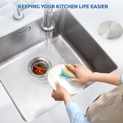 BOTEMY 3-1/2 Inch Extended Garbage Disposal Flange with Deep Strainer and Sink Stopper Flat Cover Kitchen Sink Flange Kit (Brushed)