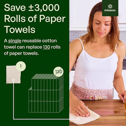 24 Pack Multicolored Reusable Paper Towels - Nature Friendly - Organic Cotton Alternative - Thick, Strong, Paperless Kitchen Dish Cloths - Reusable Napkins - Dish Towels - Cloth Napkin