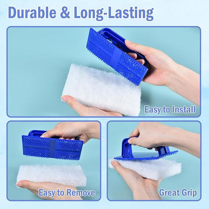 YoleShy Shower Scrubber Non-Scratch Bathtub Scrubber Heavy Duty Scrub Pad with Handle for Bathroom Tile Bathtubs Shower Tile Sink Pool Tile Spas (Blue)