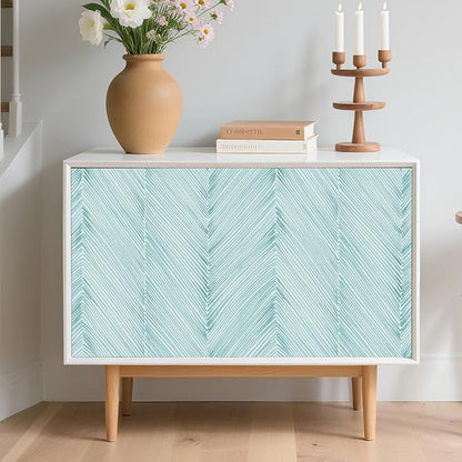 Modern Peel and Stick Wallpaper A Set of 17.3"x1200" Teal Green Herringbone Striped Wall Paper Boho Self-Adhesive Removable Contact Paper for Cabinets Bathroom Bedroom Wall Decor