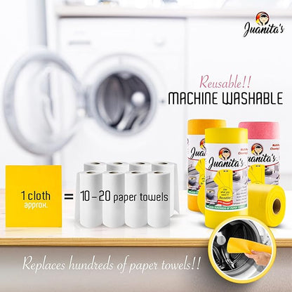 Juanita’s Reusable Paper Towels (25 Sheet Roll) - Washable & Heavy Duty Eco-Friendly Cleaning Cloths - Ultra-Absorbent, Lint-Free & Quick Drying - Zero Waste Alternative - Replaces +80 Paper Rolls