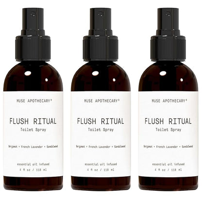 Muse Apothecary Flush Ritual - Aromatic & Refreshing Toilet Spray, Use Before You Go, 4 oz, Infused with Natural Essential Oils - Bergamot + French Lavender + Sandalwood, 3 Pack
