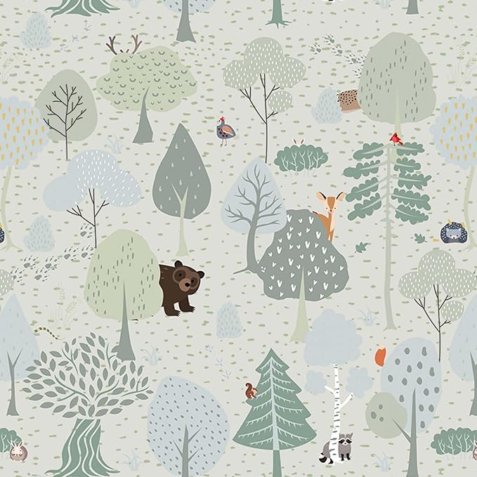 Vinjiasin Forest Animals Peel and Stick Wallpaper for Kids Room Nursery Woodland Theme Self Adhesive Removable Animal Wall Paper for Baby Room Playroom Decorative 17"x 200"