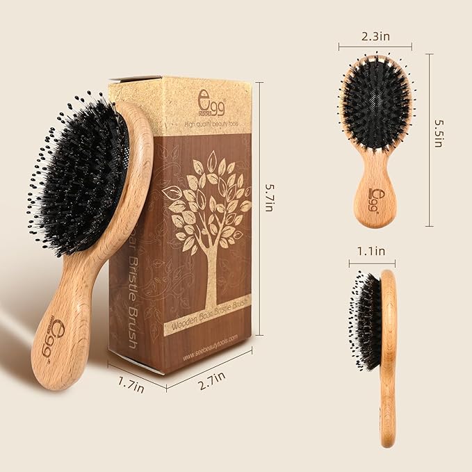 BLACK EGG Mini Hair Brush - Mini Boar Bristle Hair Brush for All Hair Types Tangle-Free Hair Comb for Women Men Kids - Detangling Travel Hairbrush