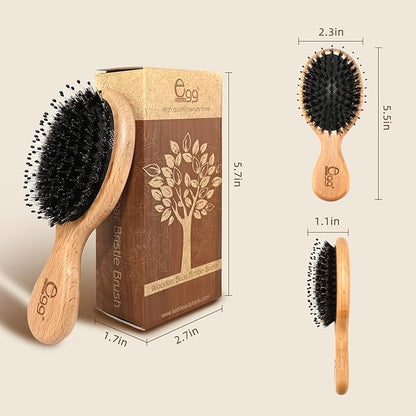 BLACK EGG Mini Hair Brush - Mini Boar Bristle Hair Brush for All Hair Types Tangle-Free Hair Comb for Women Men Kids - Detangling Travel Hairbrush