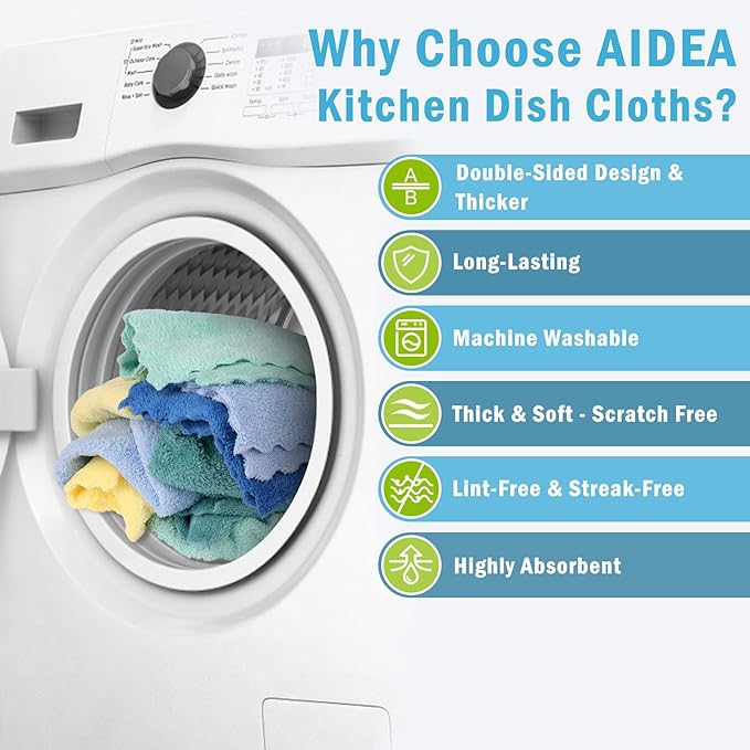 AIDEA Kitchen Towels, 20 Pack Absorbent Dish Towels, Coral Fleece Reusable Dish Cloths, Microfiber Cleaning Cloths, 11" x11"