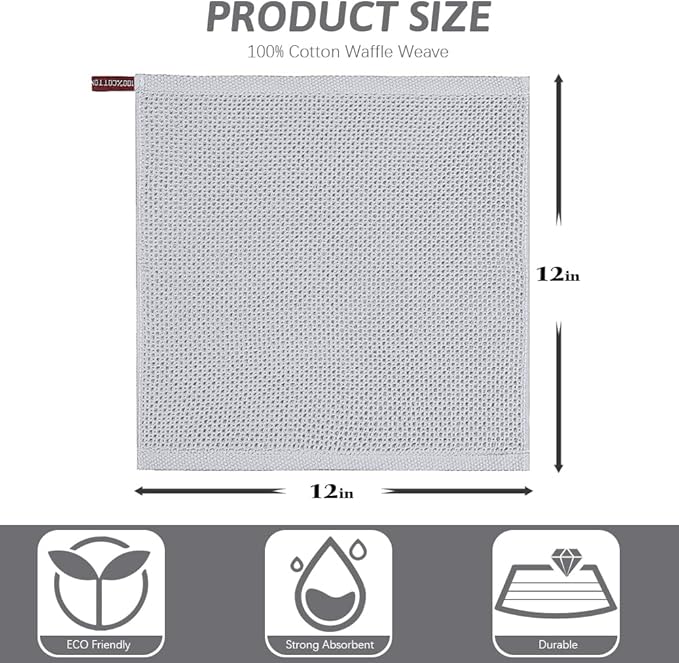 Nialnant 6 Pack Dish Rags, 100% Cotton Kitchen Dish Cloths for Washing Dishes, Soft and Absorbent Cleaning Rags - 12x12 Inch