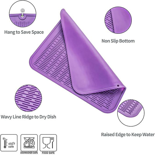 MicoYang Silicone Dish Drying Mat for Multiple Usage,Easy clean,Eco-friendly,Heat-resistant Silicone Mat for Kitchen Counter or Sink,Refrigerator or Drawer Liner Purple 2XL 24 inches x 18 inches
