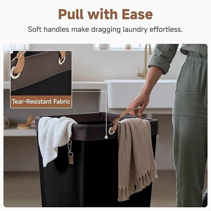 StorageWorks 160L Laundry Basket with Wheels, Large Rolling Hampers for Clothing Organizer, Dirty Clothes Basket for Hotel, Home, Closet, Dorm, Black