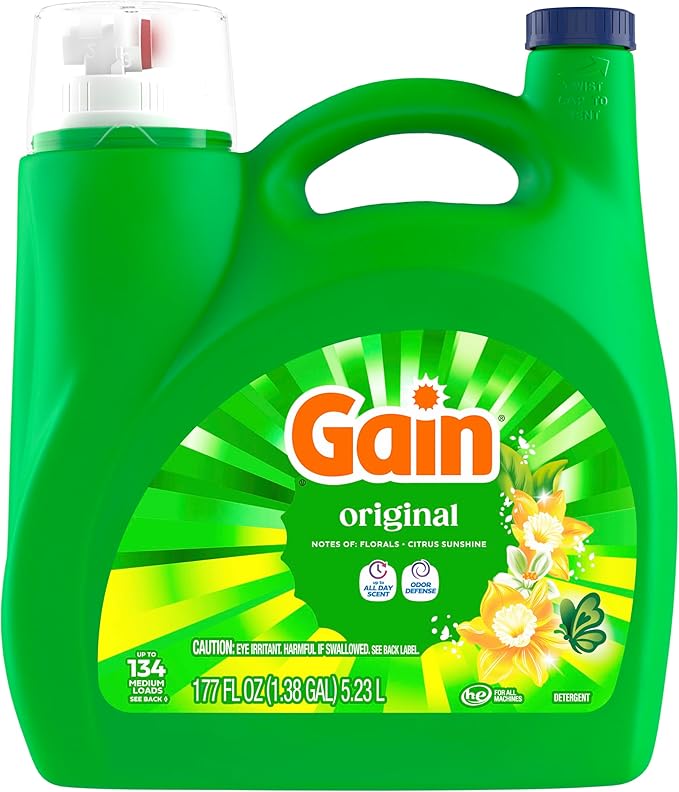 Gain Liquid Laundry Detergent, Original Scent, 177 fl oz, Freshness + Odor Fighting, Laundry Detergent Liquid Soap, HE compatible, 134 loads (Packaging May Vary)