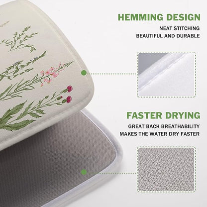Kawani Sage Flower Herbs Dish Drying Mat For Kitchen Counter 16x18 In Green Leaves Microfiber Absorbent Dishes Pad Wild Plant Herbs Drying Pad Dish Drainer Rack Absorbent Fast Dry Kitchen Accessories